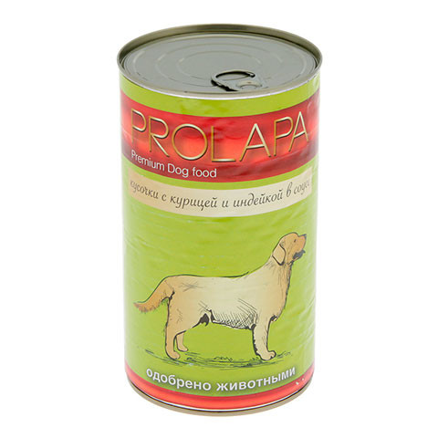 Prolapa Premium корм консервированный для взрослых собак кусочки курицы и индейки в соусе