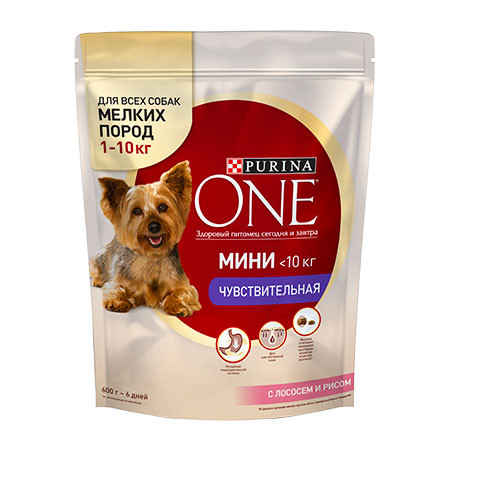 Purina One Мини Чувствительная корм сухой для собак мелких пород с лососеми рисом